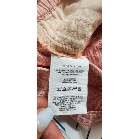 Anthropologie Hei Hei Pants Crop‎ Pockets Pull On Women's Sz XS Pink Coral Linen - Picture 8 of 12